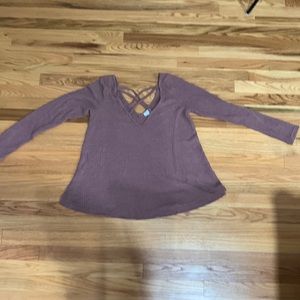 Criss cross cut purple sweater waffle knit